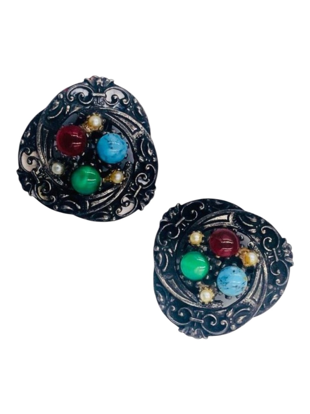 Signed ART ( Art-Mode) Heraldic Style Jeweled Earrings
